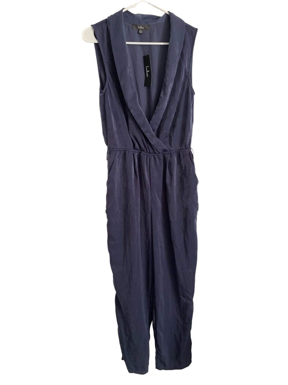 LULUS Women’s Blue Sleeveless Wrap Front Jumpsuit